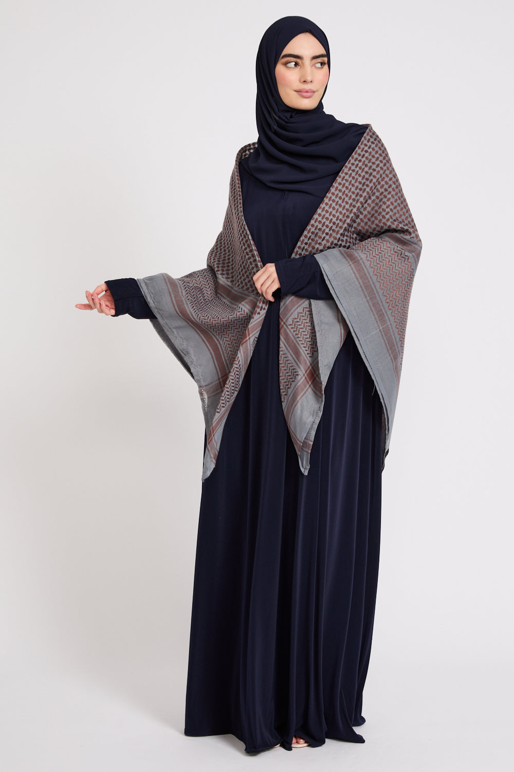 Keffiyeh Scarf - Grey and Mahogany Brown