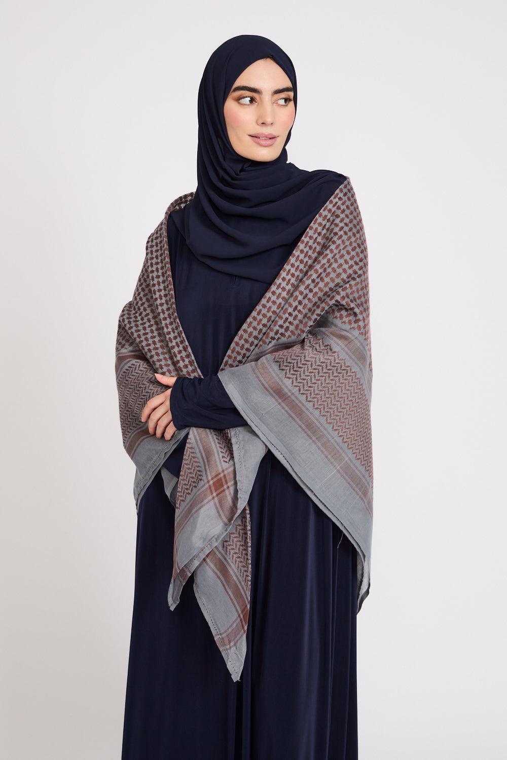 Keffiyeh Scarf - Grey and Mahogany Brown