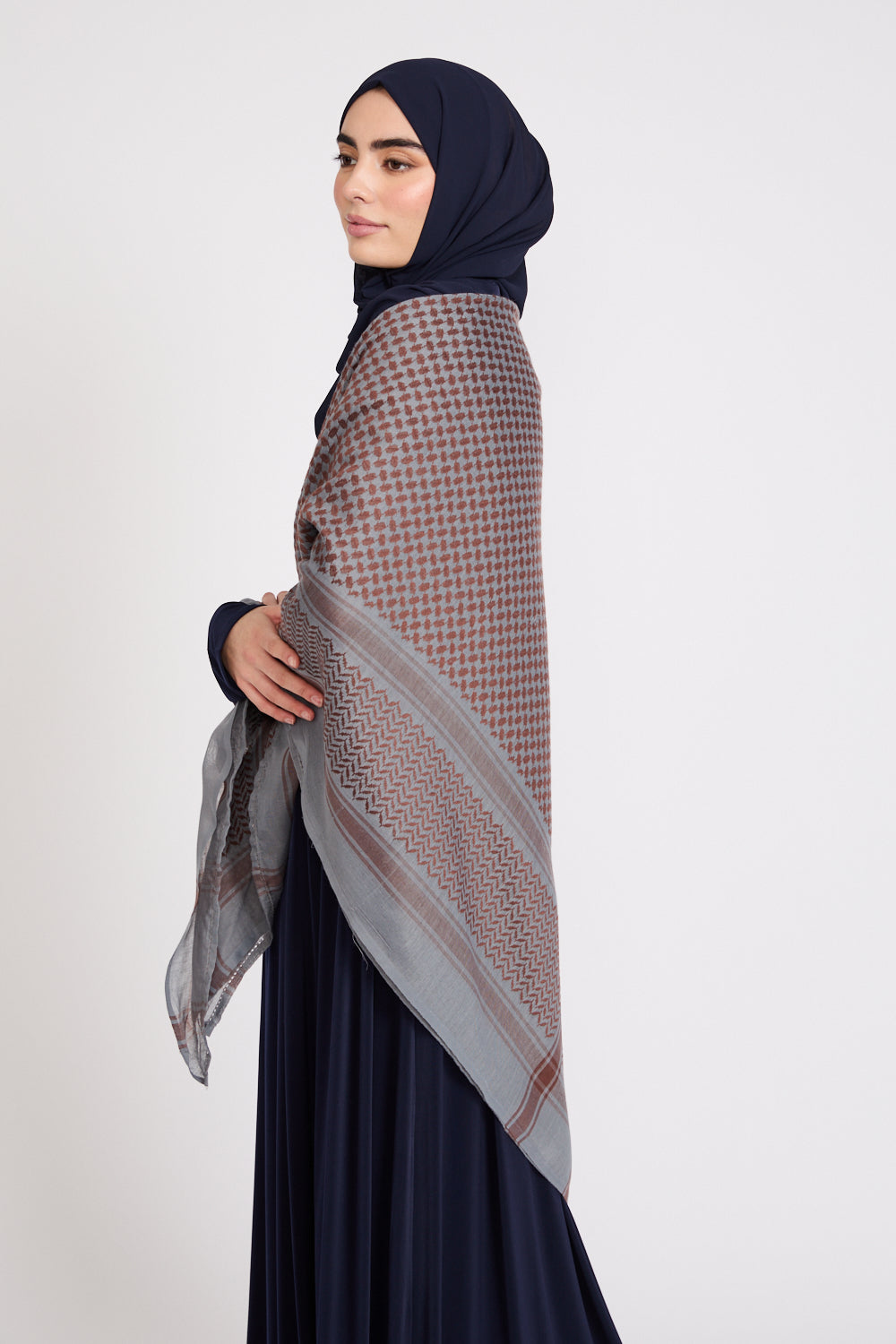 Keffiyeh Scarf - Grey and Mahogany Brown