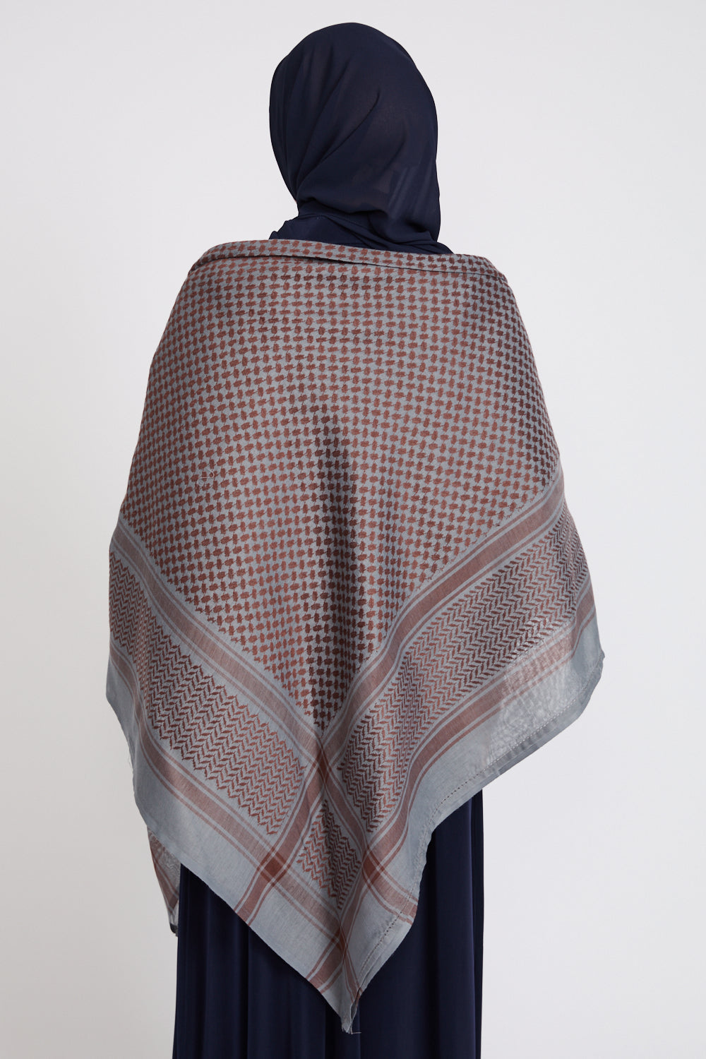 Keffiyeh Scarf - Grey and Mahogany Brown