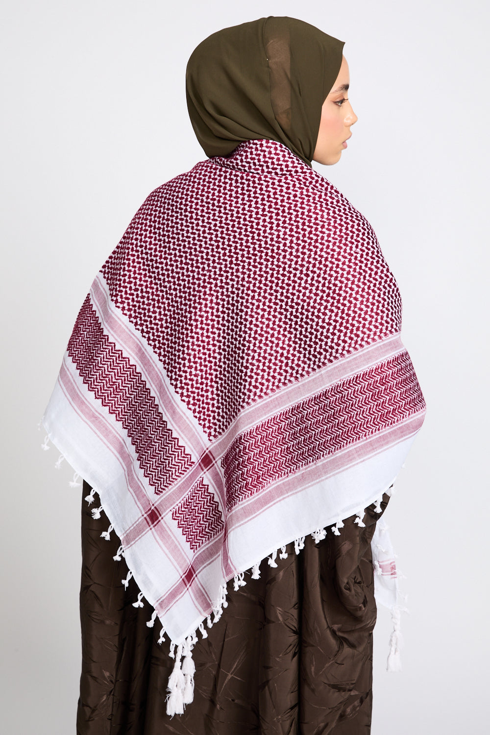 Premium Classic Keffiyeh Scarf - Red & White
