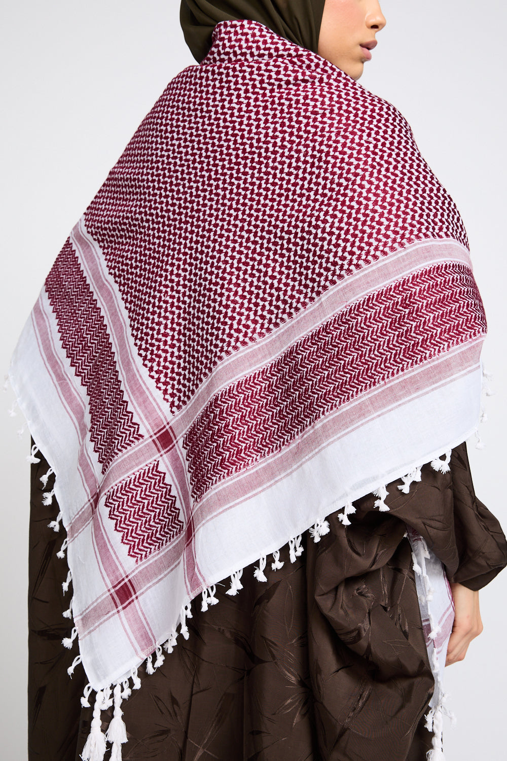 Premium Classic Keffiyeh Scarf - Red & White