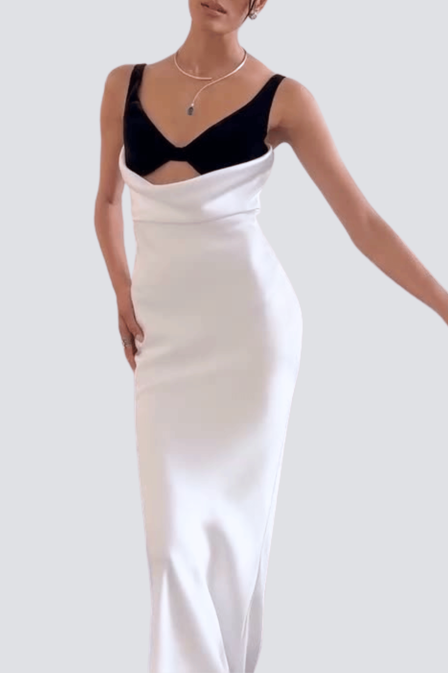 ALFREDO SATIN CUTOUT VELVET MAXI DRESS - WHITE