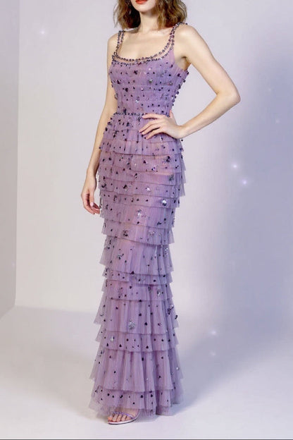 EMBELLISHED MAXI DRESS IN PURPLE