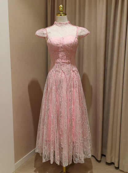 lace sequin A line midi dress