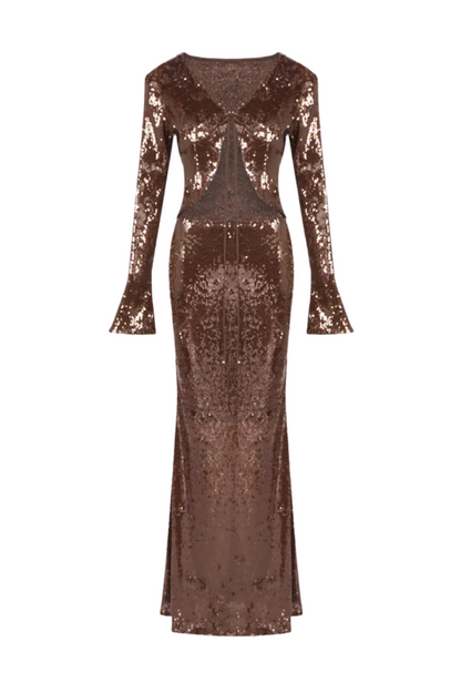 Aubelin Sequin Two Piece Set - Brown