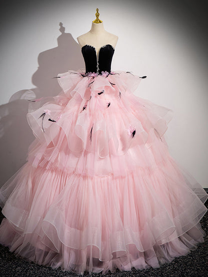 Pink Sweetheart Neck Tulle Dress