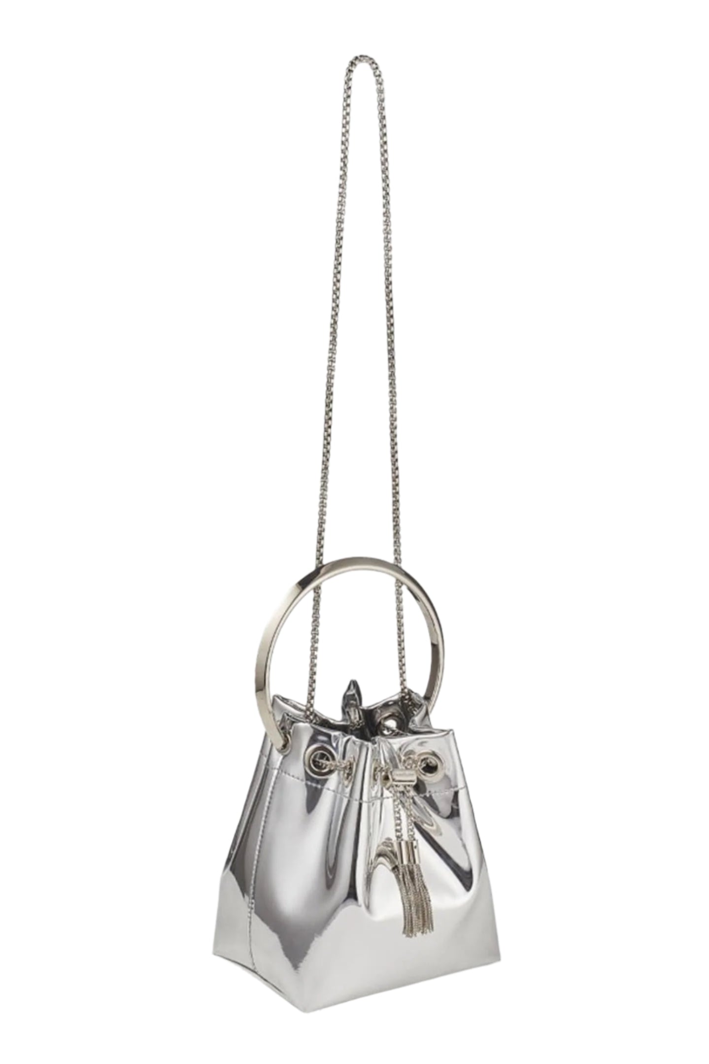 Metallic Round Handles Bucket Bag