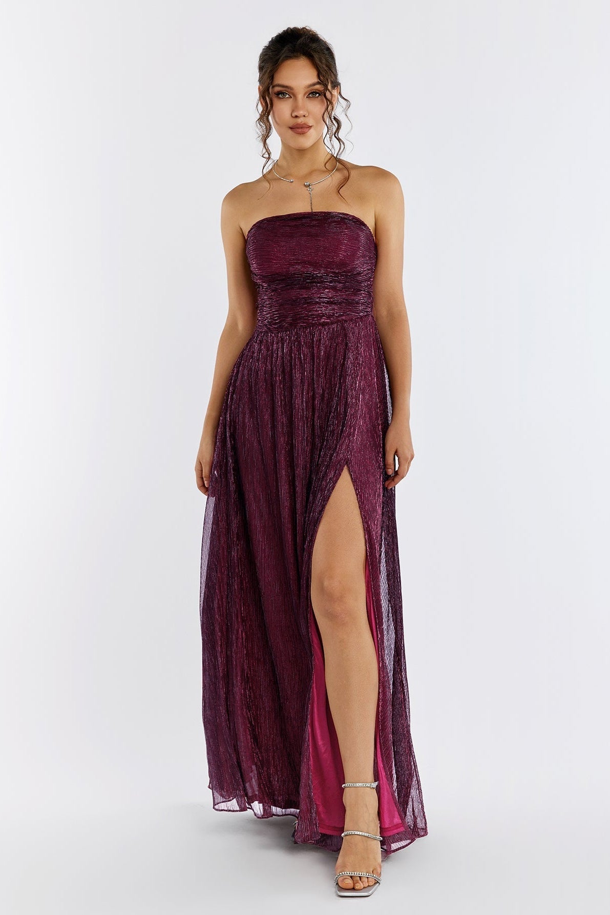 Backless Glitter Tube Maxi Dress