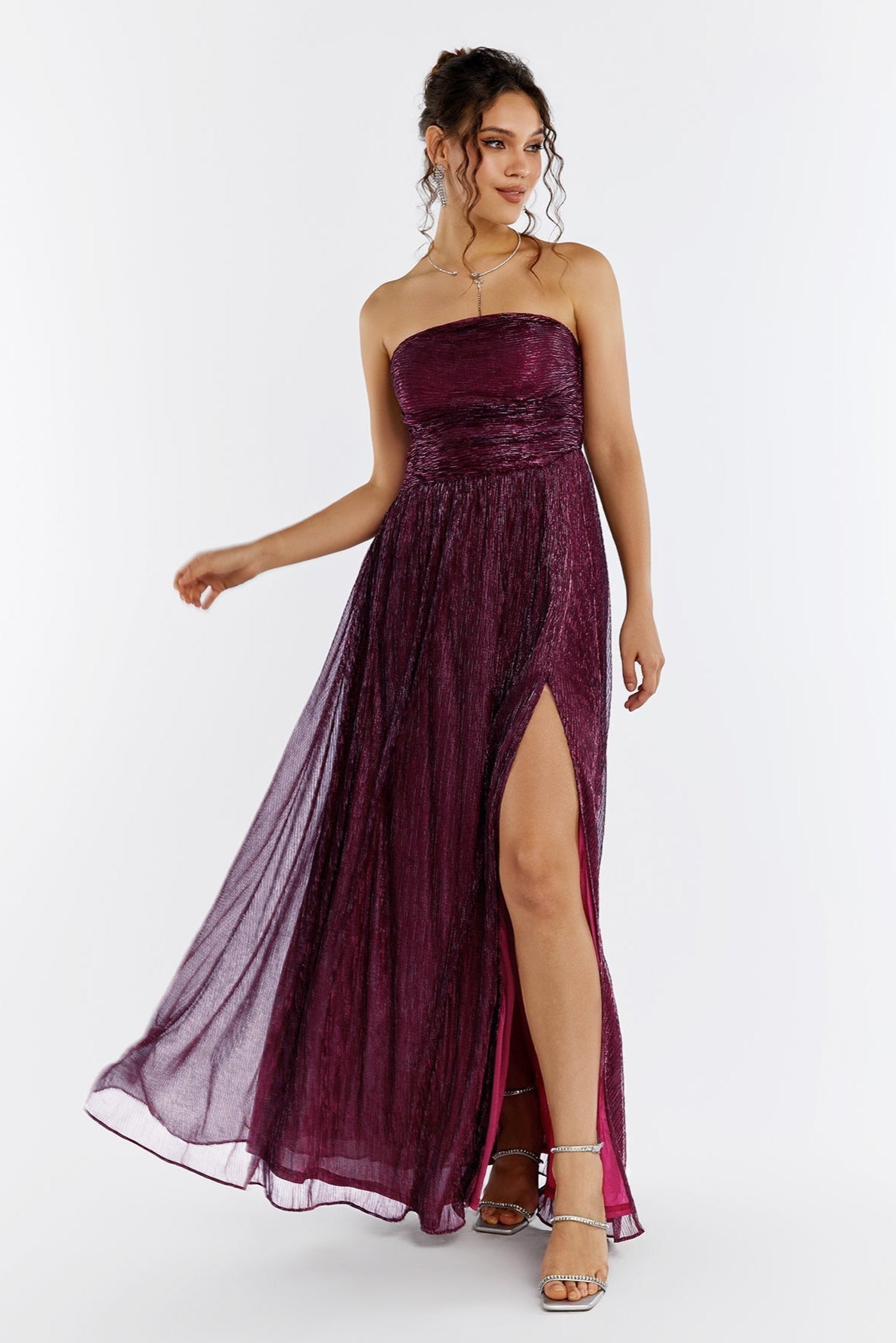 Backless Glitter Tube Maxi Dress