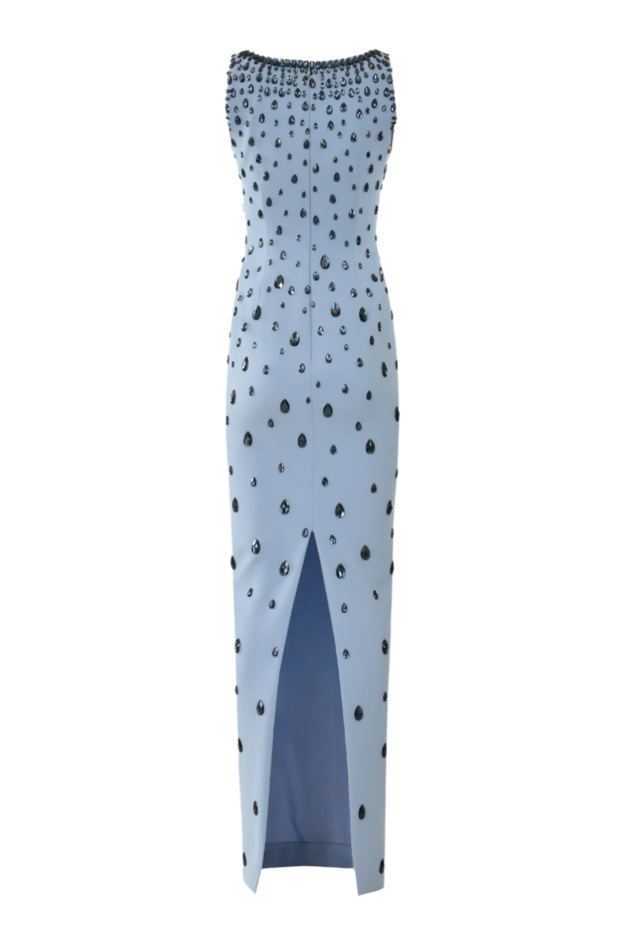 Abito lungo in crepe con ricamo a gocce di pioggia in blu