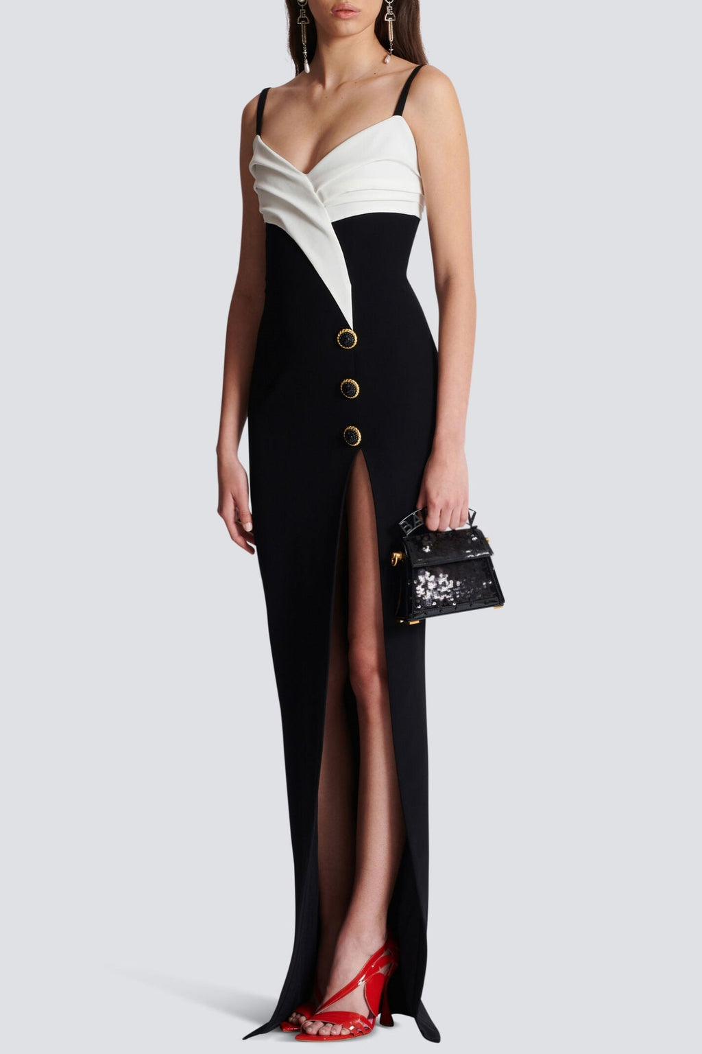 Bruna Two-Tone Split Maxi Bandage Dress