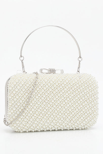 White Pearl Beaded Party Handbag