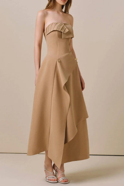 HIGH WAIST SLIM IRREGULAR TUBE TOP MIDI DRESS