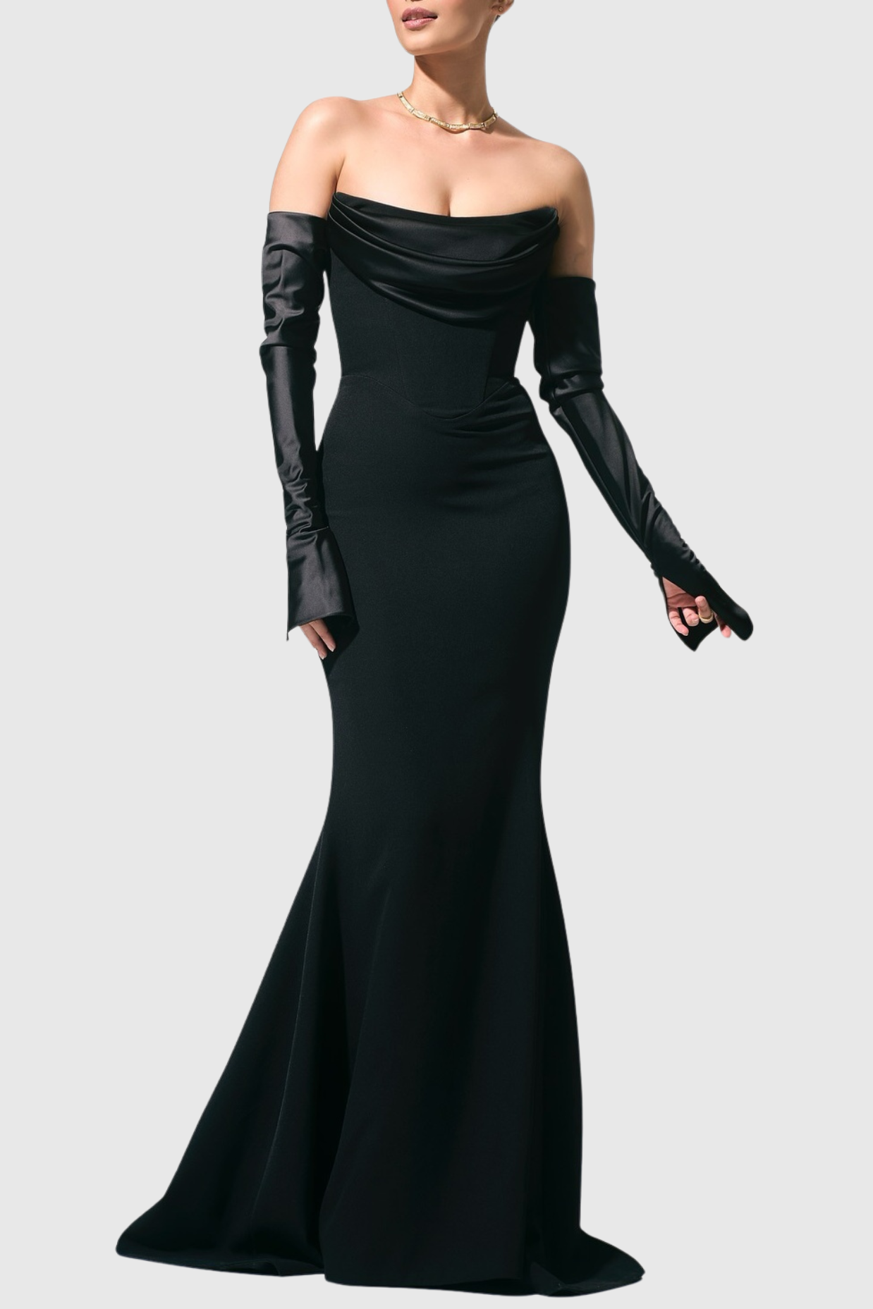 Off Shoulder Corset Maxi Dress - Black