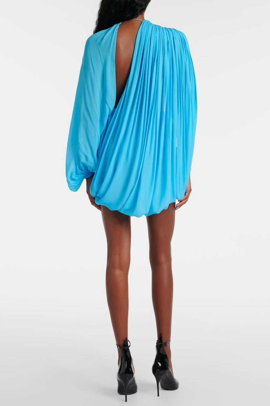 Cahya Asymmetric Draped Mesh Mini Dress