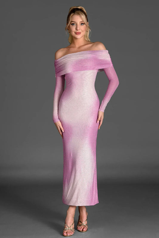 Nanellis Off Shoulder Gradient Glitter Dress