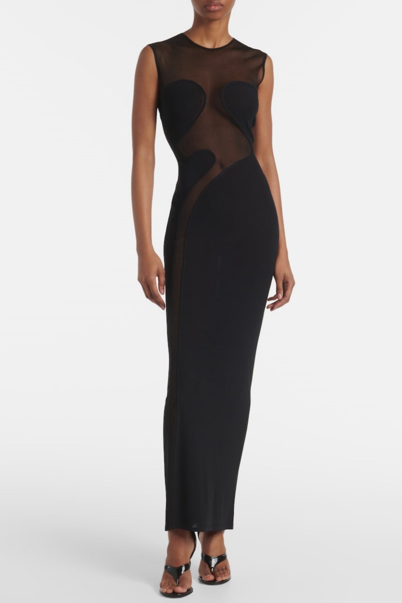 Carmina Mesh Paneled Maxi Bandage Dress in Black