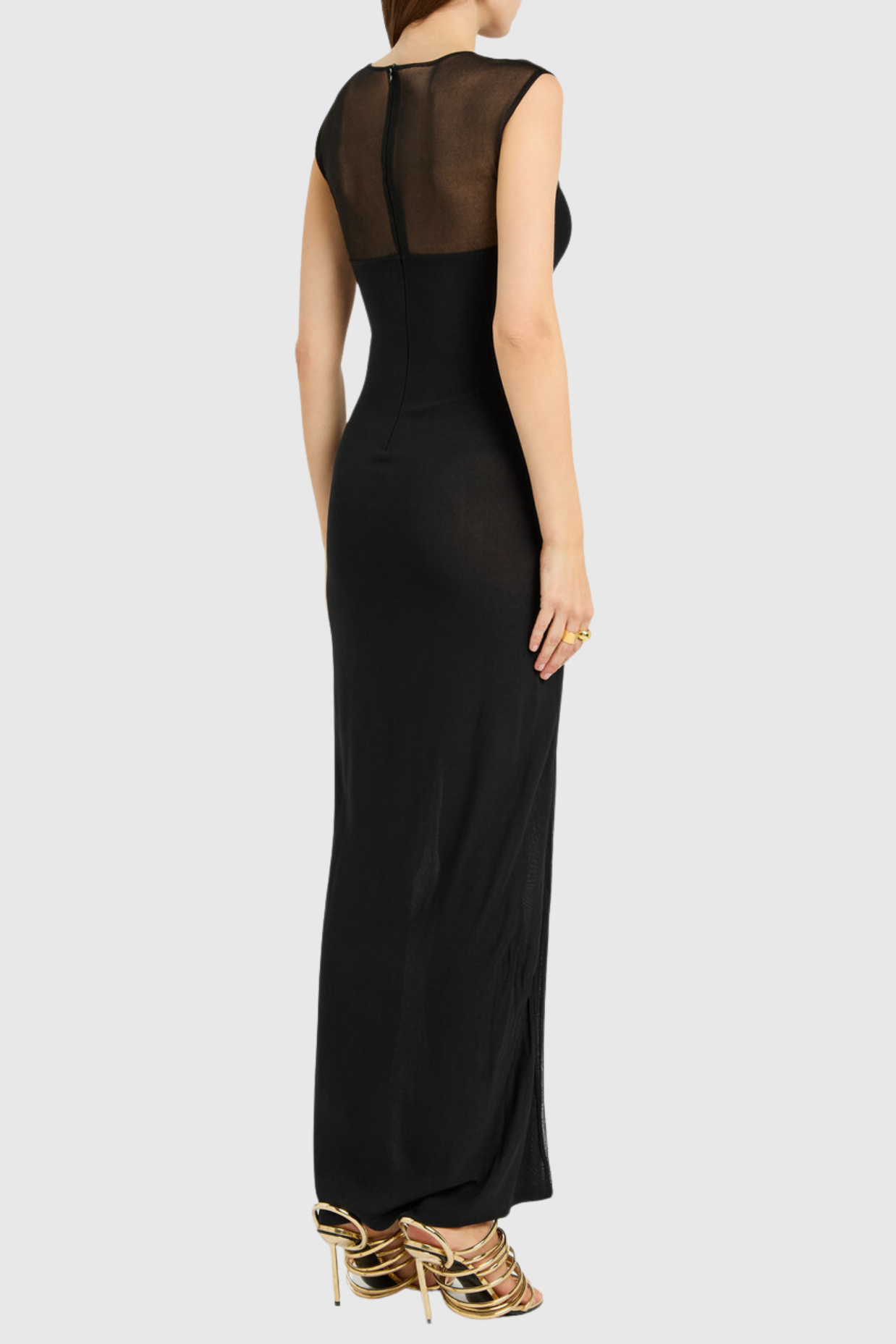 Carmina Mesh Paneled Maxi Bandage Dress in Black