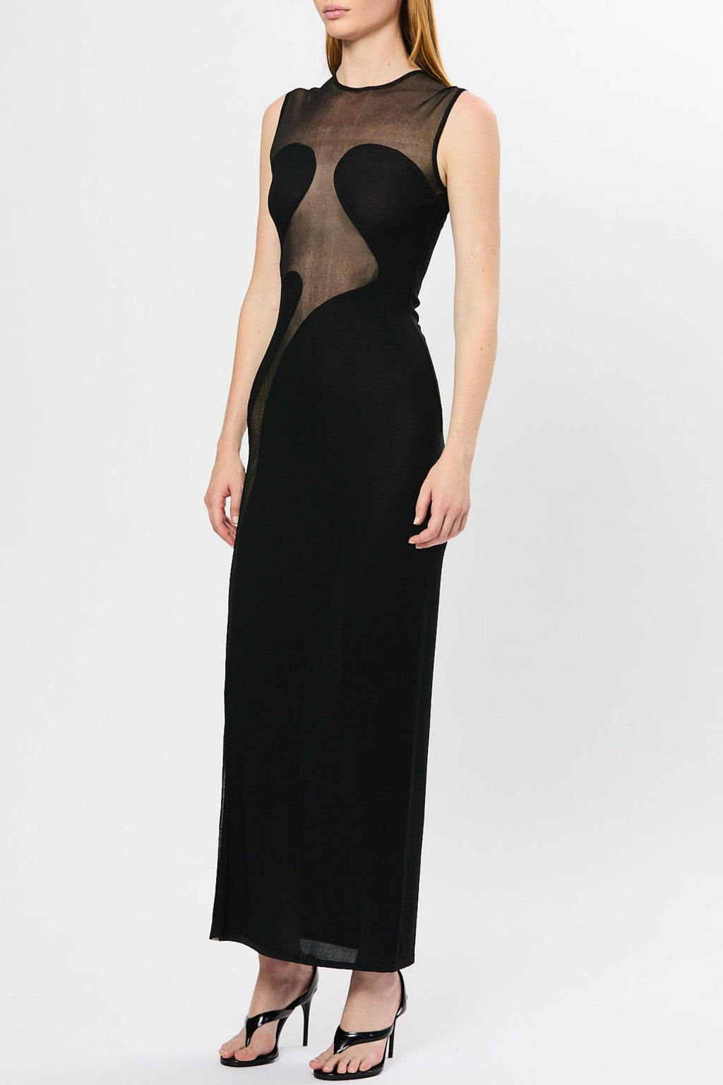 Carmina Mesh Paneled Maxi Bandage Dress in Black