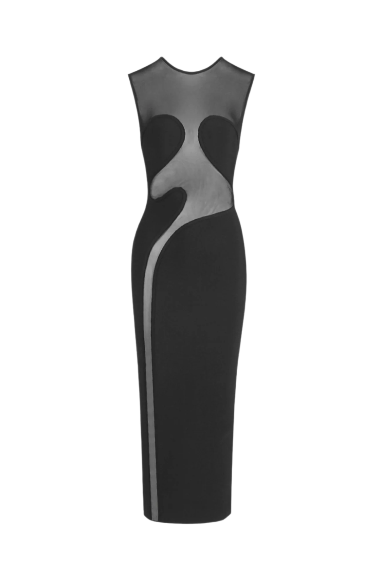 Carmina Mesh Paneled Maxi Bandage Dress in Black