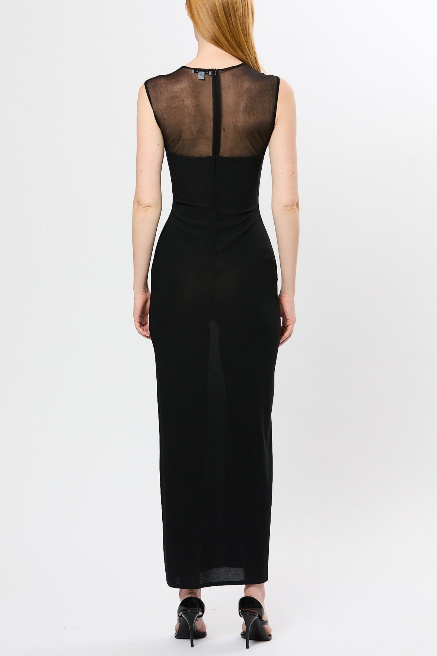 Carmina Mesh Paneled Maxi Bandage Dress in Black