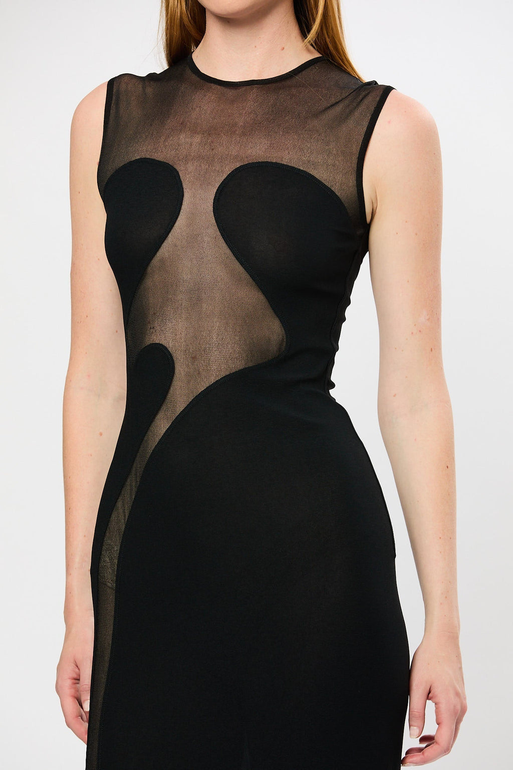 Carmina Mesh Paneled Maxi Bandage Dress in Black