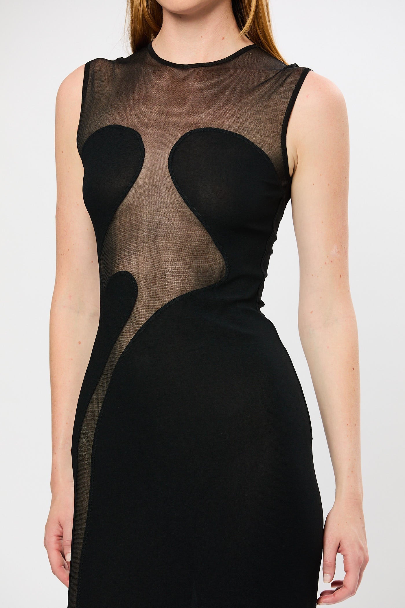 Carmina Mesh Paneled Maxi Bandage Dress in Black