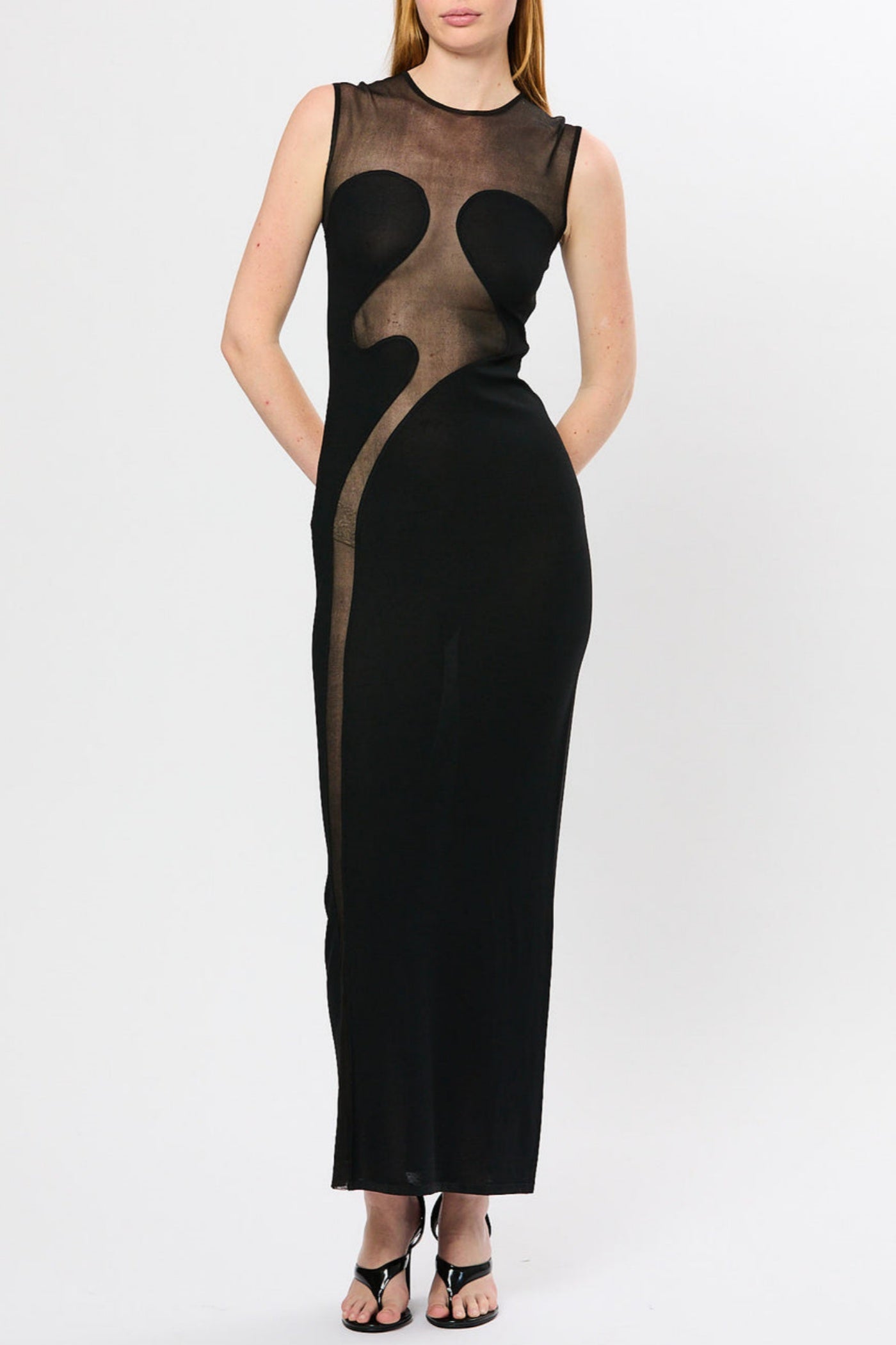 Carmina Mesh Paneled Maxi Bandage Dress in Black
