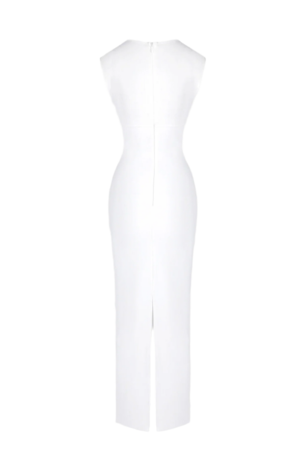Carmina Mesh Paneled Maxi Bandage Dress in White