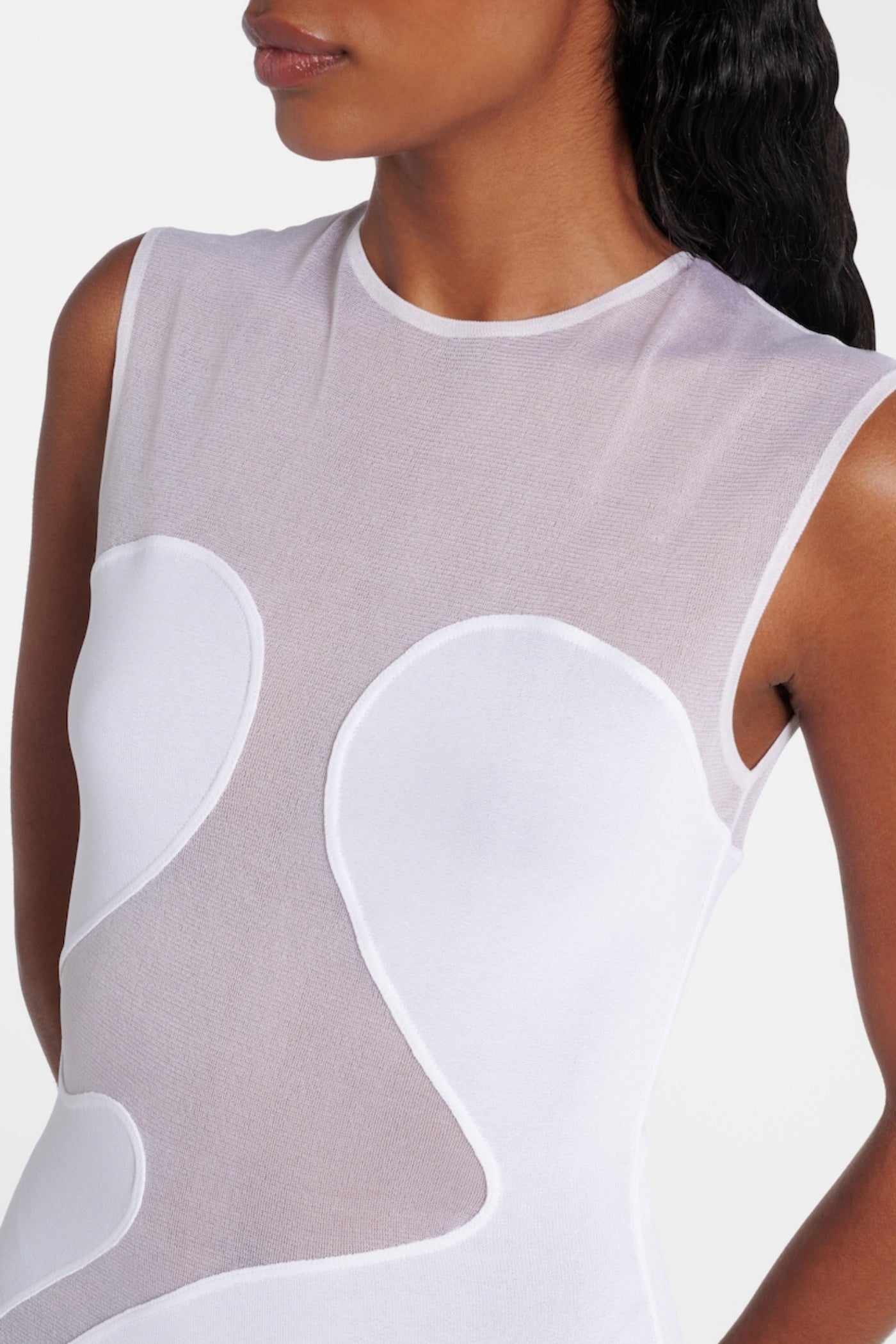 Carmina Mesh Paneled Maxi Bandage Dress in White