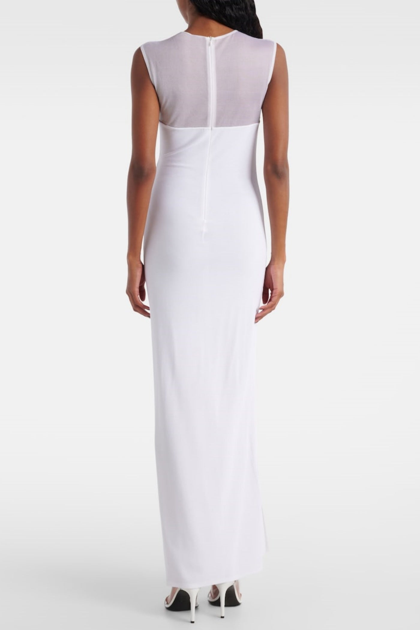 Carmina Mesh Paneled Maxi Bandage Dress in White