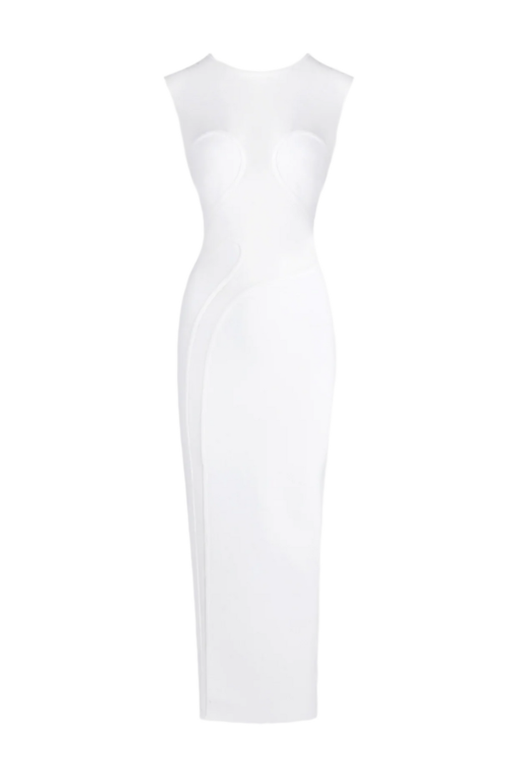 Carmina Mesh Paneled Maxi Bandage Dress in White
