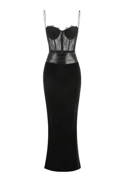 Lace Corset Velvet Maxi Dress
