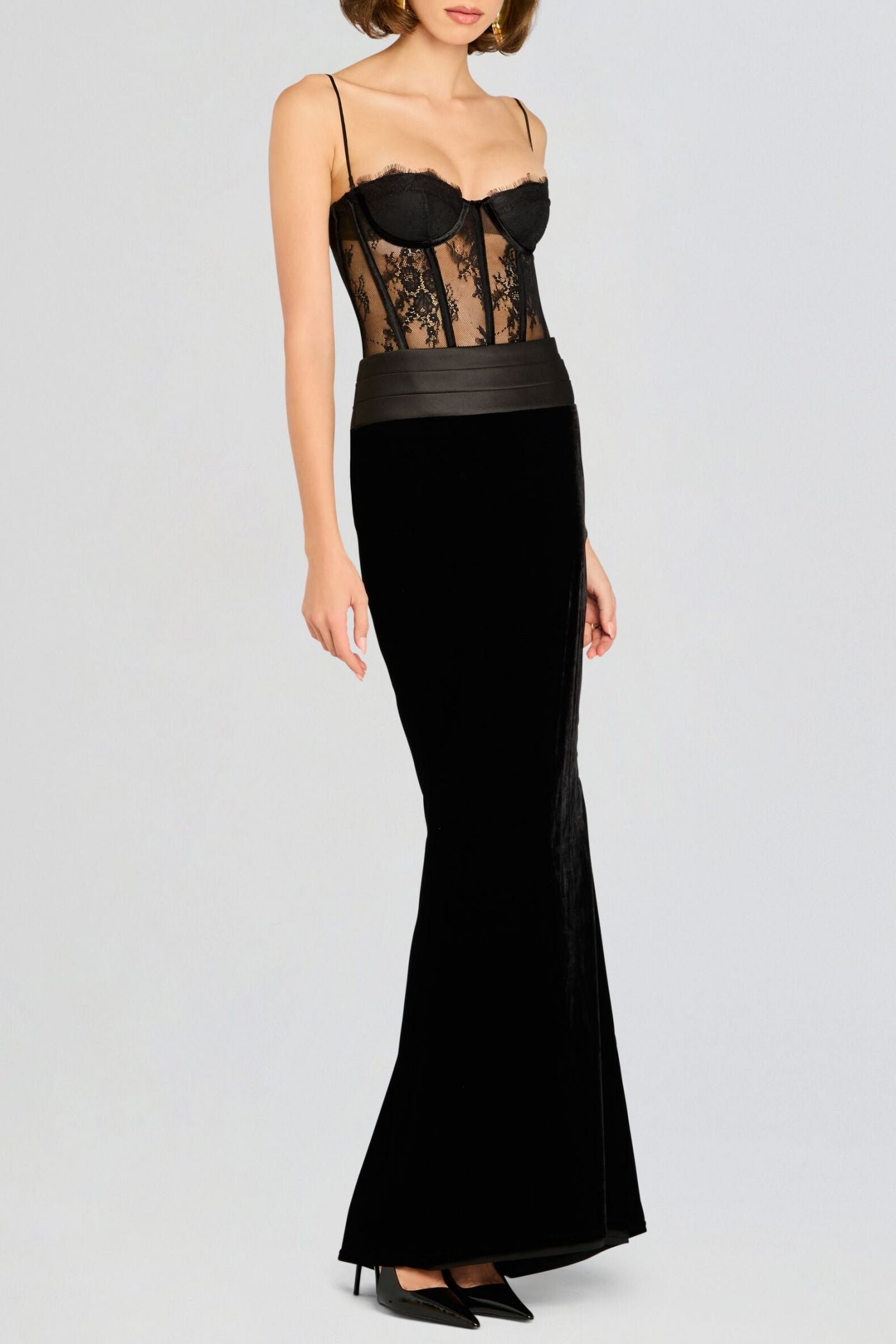 Lace Corset Velvet Maxi Dress