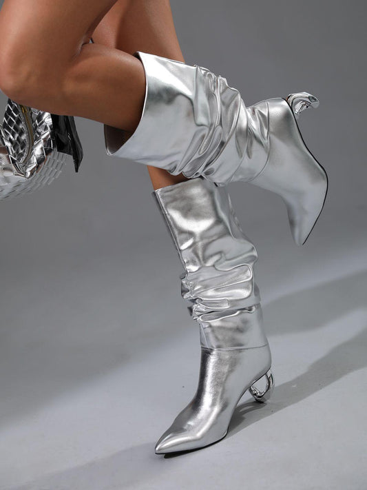 Courtney Leather Boots In Silver