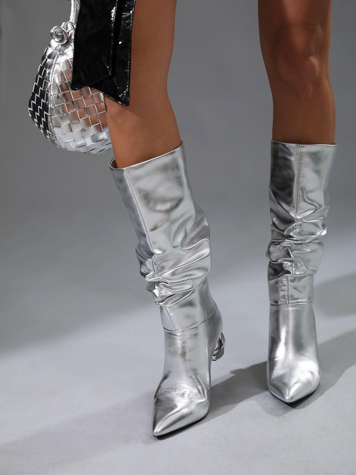 Courtney Leather Boots In Silver