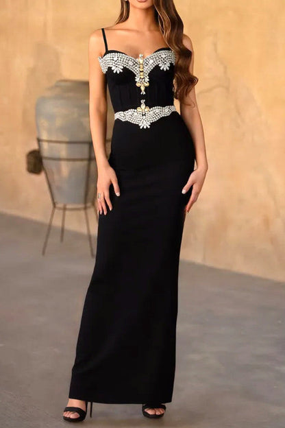 rita Rhinestone Bandage maxi dress in black