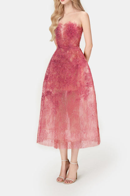RED BEADED LACE DRESS