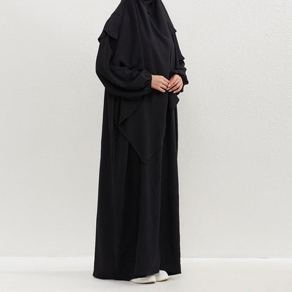 Crepe Abaya with Pockets + Layered Khimar Set
