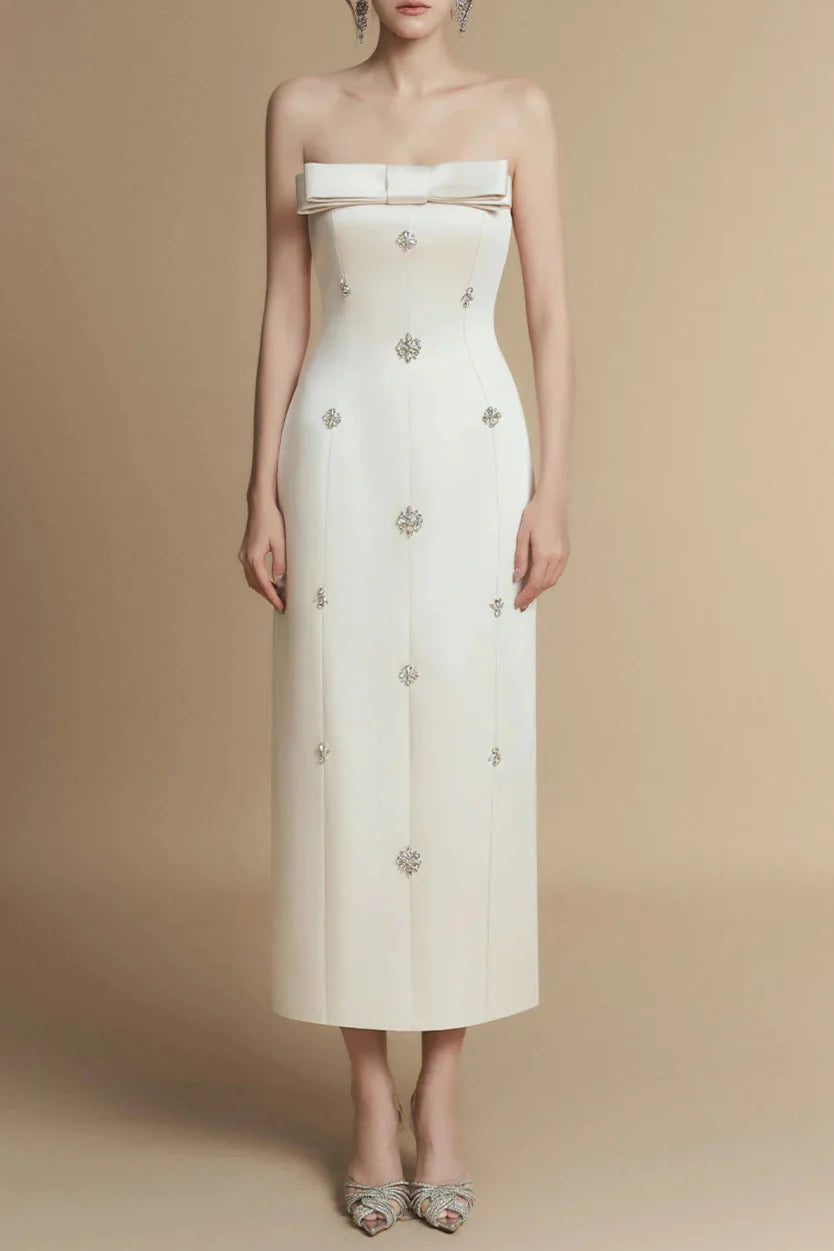 Sheath Straight Across Neck Taffeta Midi Dress