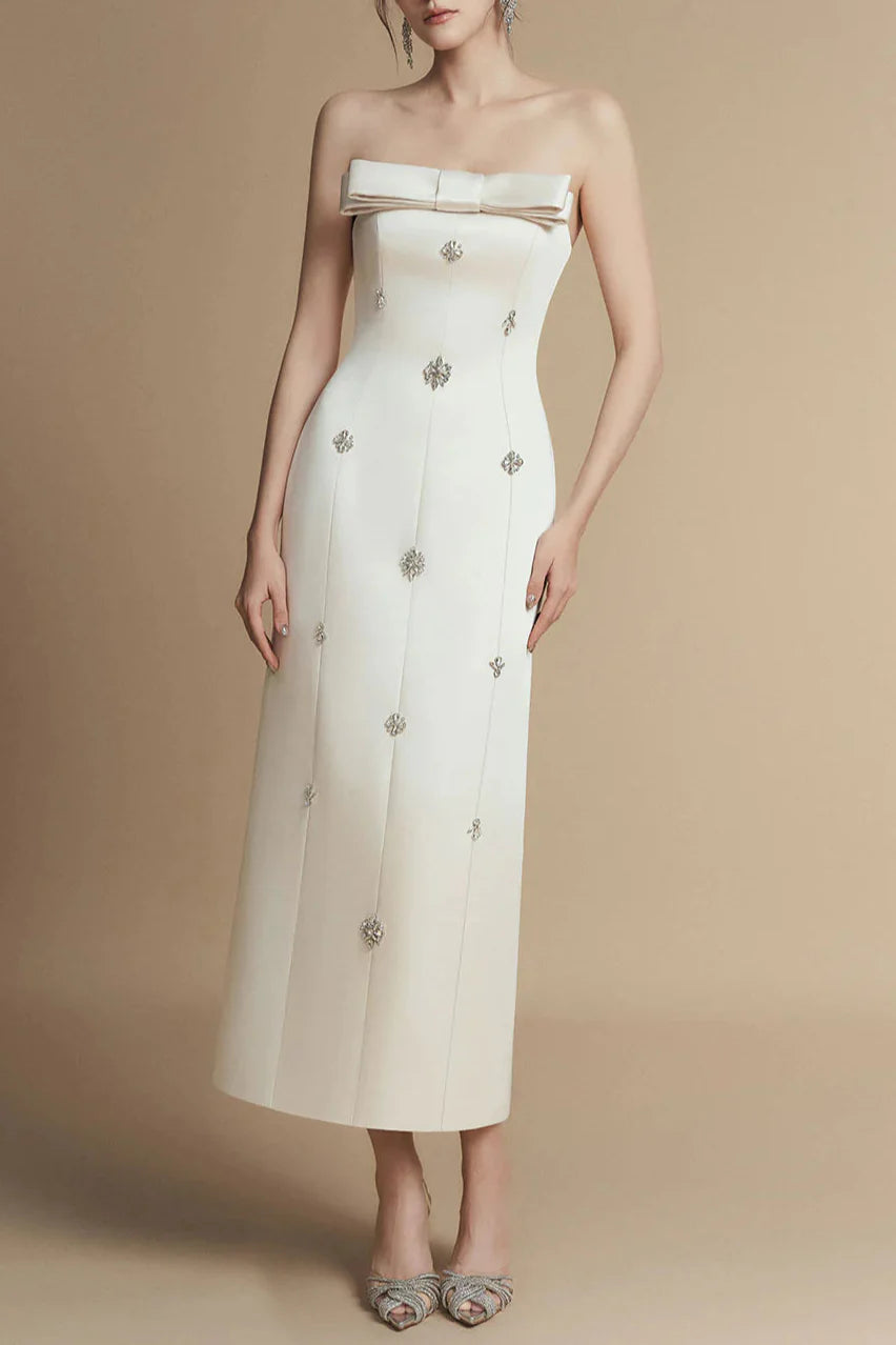 Sheath Straight Across Neck Taffeta Midi Dress