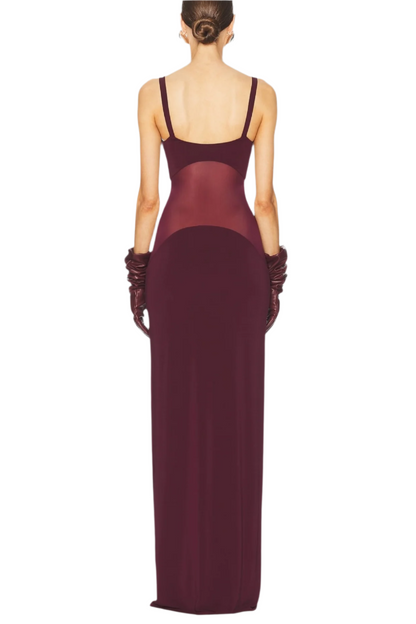 Dajoa Mesh Curve Maxi Dress - Wine