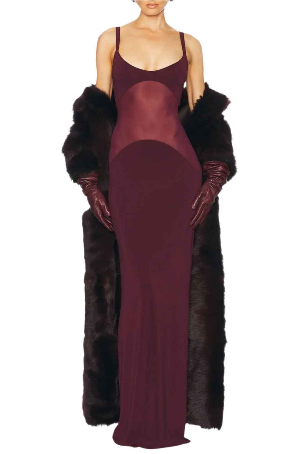 Dajoa Mesh Curve Maxi Dress - Wine