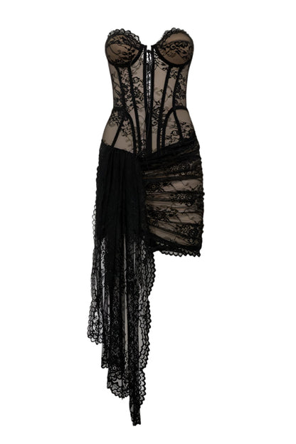 Lace Corset Strapless Mini Dress