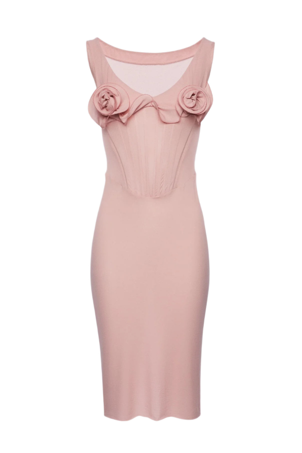 Dinella Floral Appliqué Corset Midi Dress - Pink