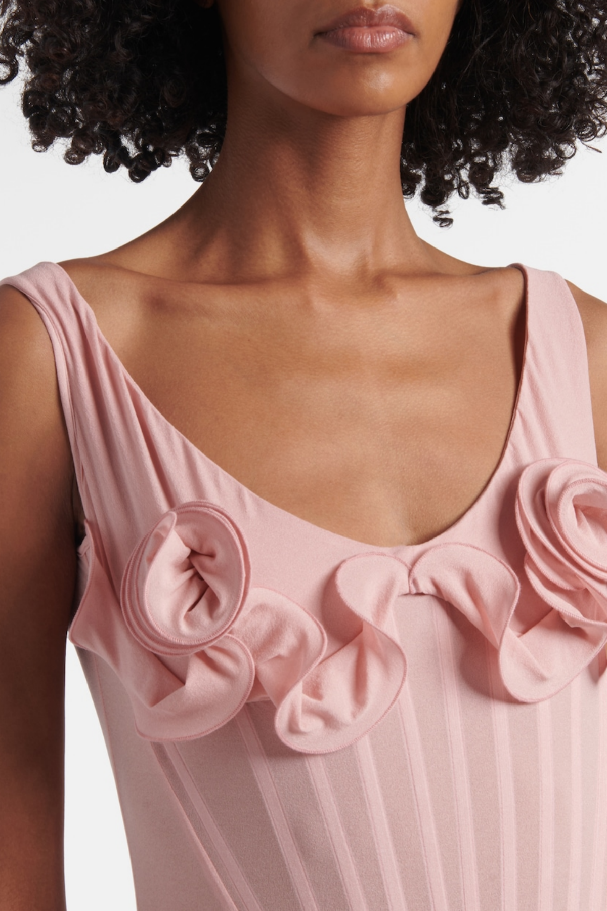 Dinella Floral Appliqué Corset Midi Dress - Pink