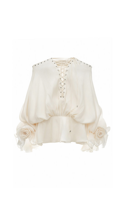 off-shoulder flared sleeve mini shirt dress in white