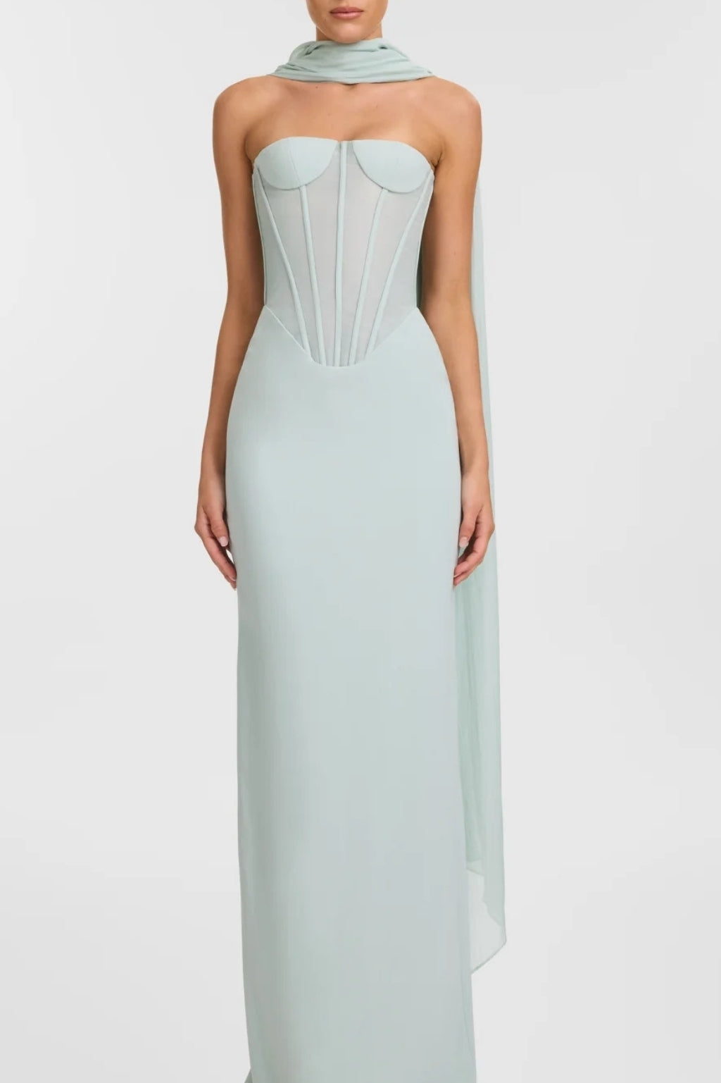 Ramire Strapless  Mesh Scarf Corset Maxi Dress