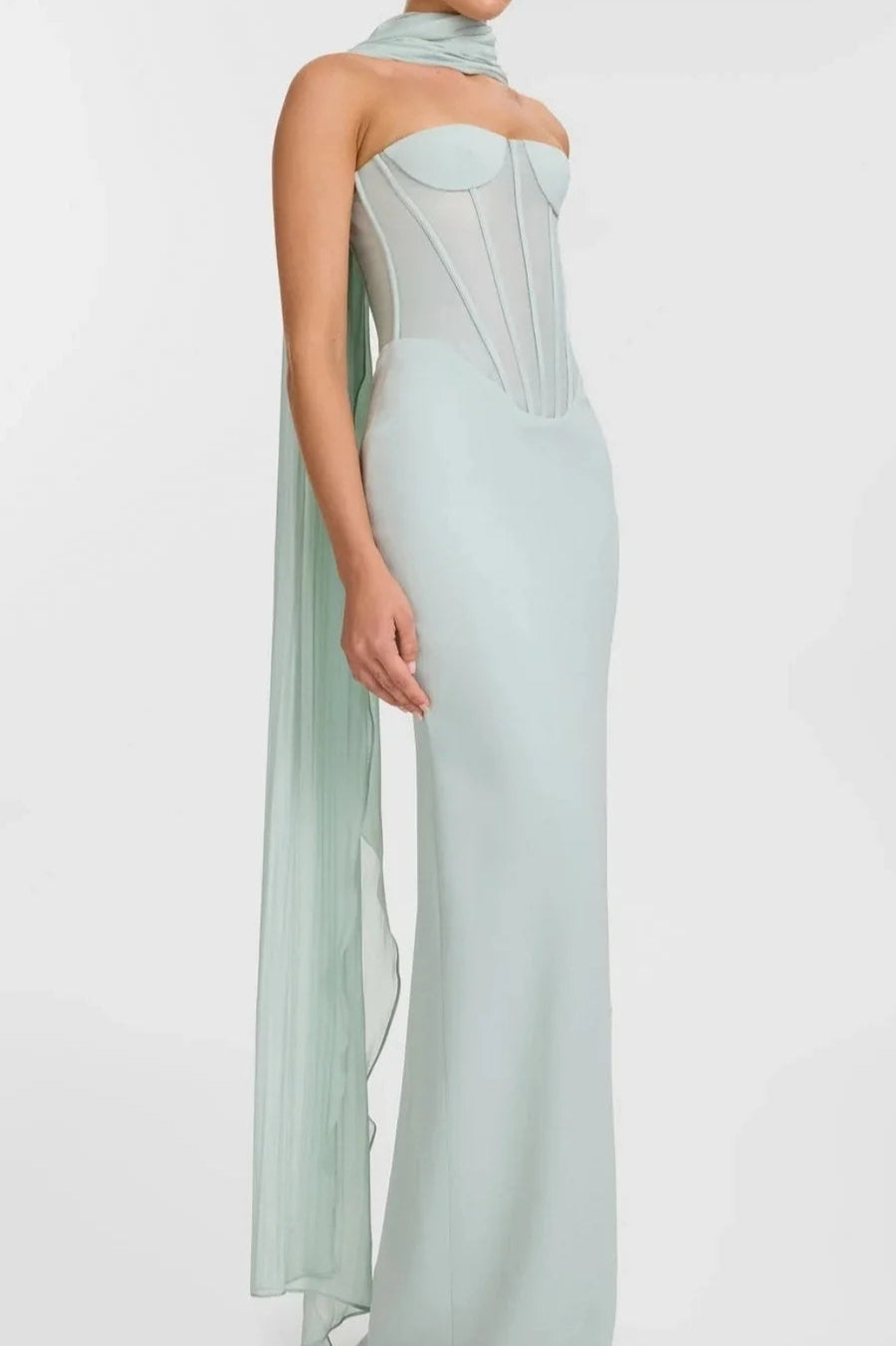 Ramire Strapless  Mesh Scarf Corset Maxi Dress